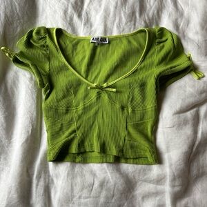 I.AM.GIA Neon Green Ribbed Sweetheart Crop Top
